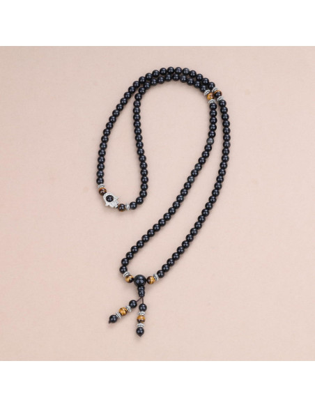 Collar Pulsera Mala COAI 108 Cuentas Obsidiana y Hamsa