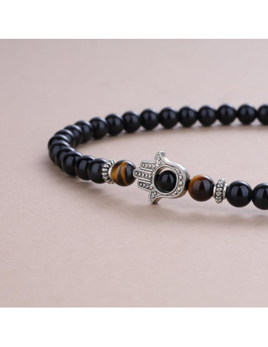 Collar Pulsera Mala COAI 108 Cuentas Obsidiana y Hamsa