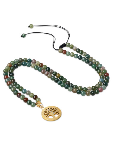 Collar Mala COAI 108 Cuentas Ágata India 6mm Árbol de la Vida