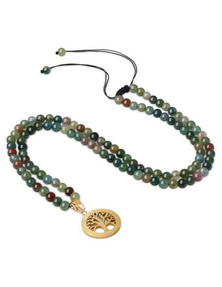 Collar Mala COAI 108 Cuentas Ágata India 6mm Árbol de la Vida
