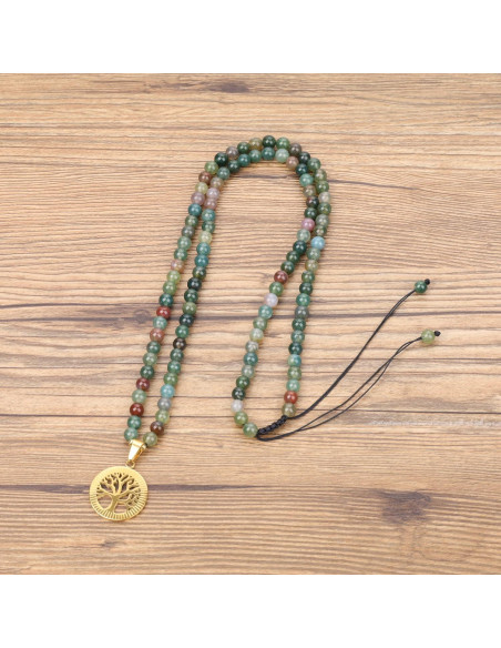 Collar Mala COAI 108 Cuentas Ágata India 6mm Árbol de la Vida