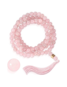 Collar Japamala AURA 108 Cuentas de Cuarzo Rosa 8 mm