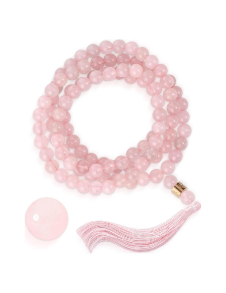Collar Japamala AURA 108 Cuentas de Cuarzo Rosa 8 mm