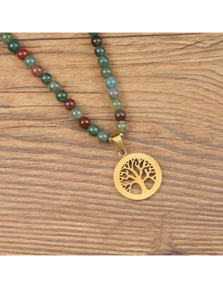 Collar Mala COAI 108 Cuentas Ágata India 6mm Árbol de la Vida