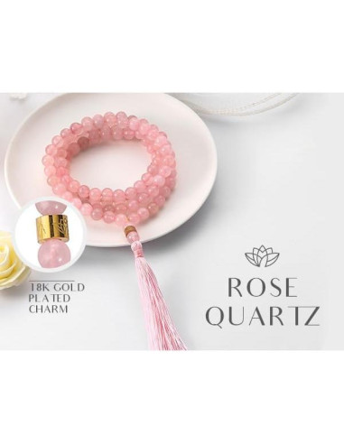 Collar Japamala AURA 108 Cuentas de Cuarzo Rosa 8 mm