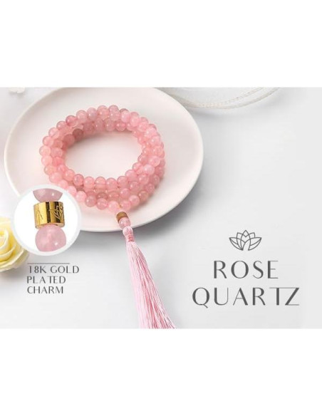 Collar Japamala AURA 108 Cuentas de Cuarzo Rosa 8 mm