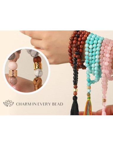 Collar Japamala AURA 108 Cuentas de Cuarzo Rosa 8 mm