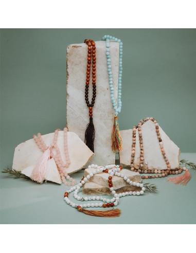 Collar Japamala AURA 108 Cuentas de Cuarzo Rosa 8 mm