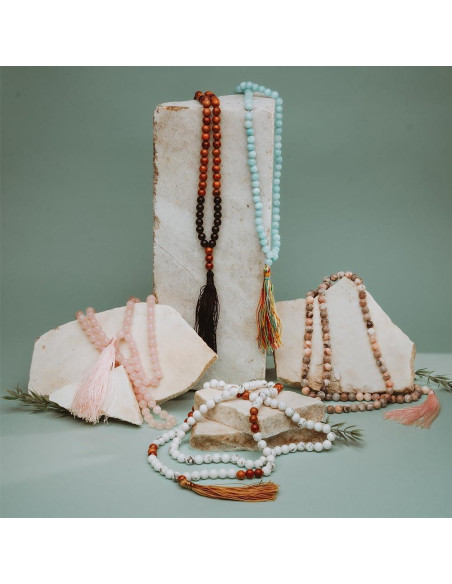 Collar Japamala AURA 108 Cuentas de Cuarzo Rosa 8 mm