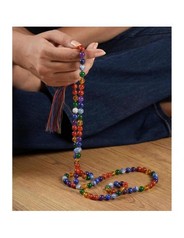 Collar de 108 cuentas de piedra 7 chakras Jain Global 8mm