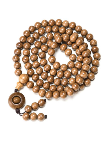 Pulsera Mala de Cuentas de Madera Natural FAZOVIN 108 Cuentas 10 mm