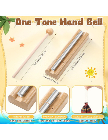 Conjunto de Instrumentos de Meditación 3 Piezas - Tingsha, Campana y Tambor