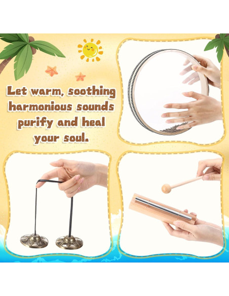 Conjunto de Instrumentos de Meditación 3 Piezas - Tingsha, Campana y Tambor Conjunto de Instrumentos de Meditación 3 Piezas - Tingsha, Campana y Tambor