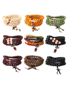Conjunto de Pulseras de Cuentas Mala YADOCA 9 Piezas Sándalo