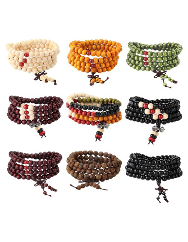 Conjunto de Pulseras de Cuentas Mala YADOCA 9 Piezas Sándalo