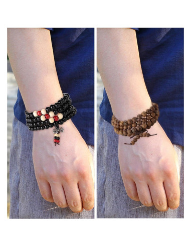 Conjunto de Pulseras de Cuentas Mala YADOCA 9 Piezas Sándalo