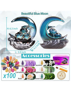 Quemador de Incienso de Retroceso Zvaiuk Luna Azul con 100 Conos 2