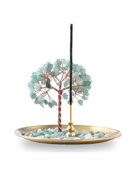 Soporte de Incienso U/D de Cristal Sanador Verde 12 cm