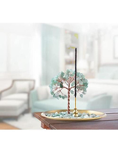 Soporte de Incienso U/D de Cristal Sanador Verde 12 cm