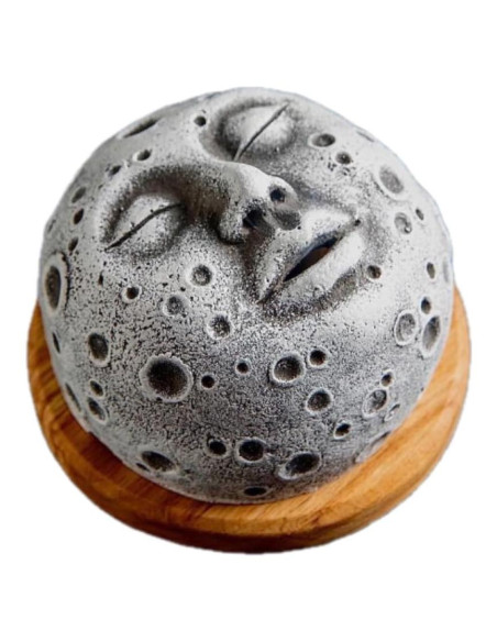Soporte para Incienso MYBOLE Cara de Luna con Base de Madera Soporte para Incienso MYBOLE Cara de Luna con Base de Madera