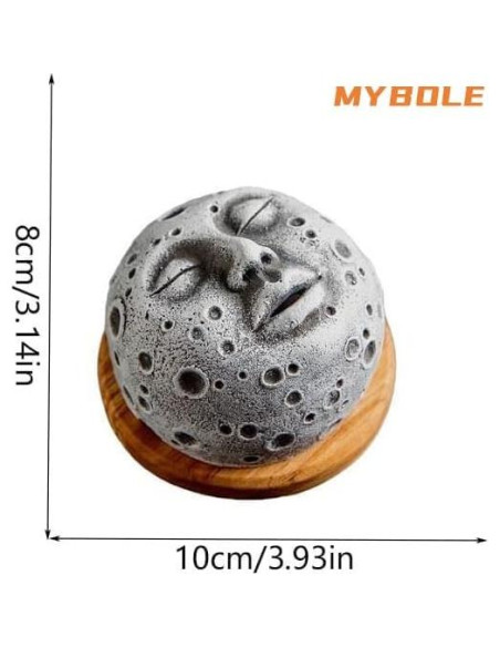 Soporte para Incienso MYBOLE Cara de Luna con Base de Madera Soporte para Incienso MYBOLE Cara de Luna con Base de Madera