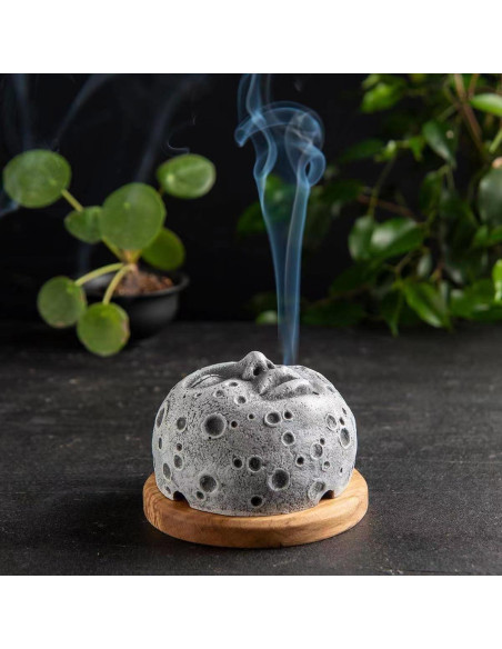 Soporte para Incienso MYBOLE Cara de Luna con Base de Madera Soporte para Incienso MYBOLE Cara de Luna con Base de Madera