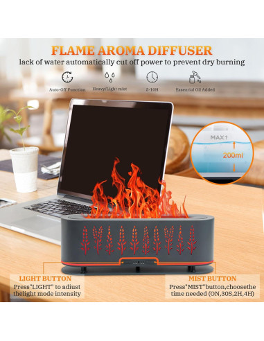 Difusor de Aceite Esencial Rivola 200ml con Llama LED y Temporizador