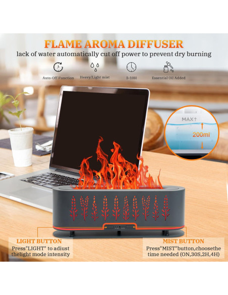 Difusor de Aceite Esencial Rivola 200ml con Llama LED y Temporizador