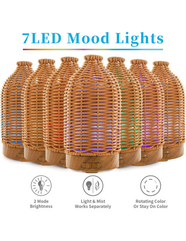 Difusor de Aceite Esencial Victoria Aroma 100ml Ratán LED 7 Colores