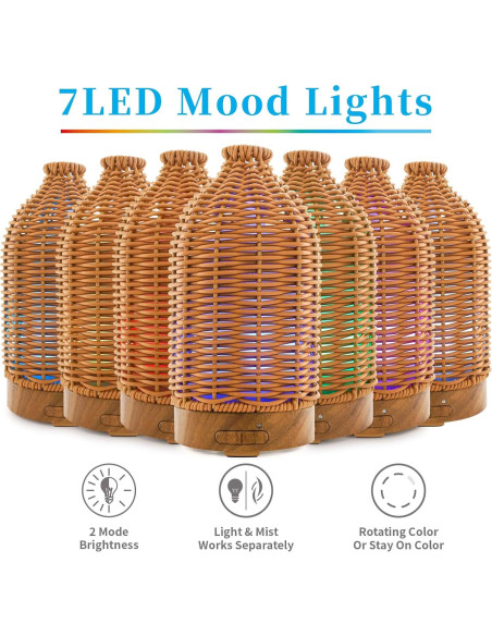 Difusor de Aceite Esencial Victoria Aroma 100ml Ratán LED 7 Colores