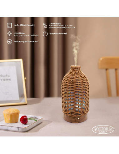 Difusor de Aceite Esencial Victoria Aroma 100ml Ratán LED 7 Colores