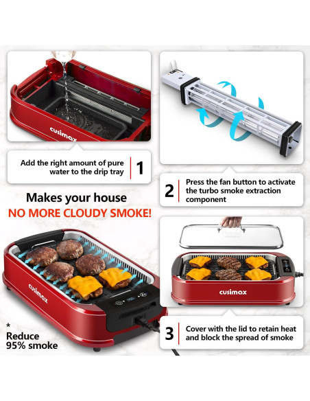 Parrilla Eléctrica CUSIMAX 1500W Sin Humo Interior Roja