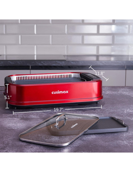 Parrilla Eléctrica CUSIMAX 1500W Sin Humo Interior Roja