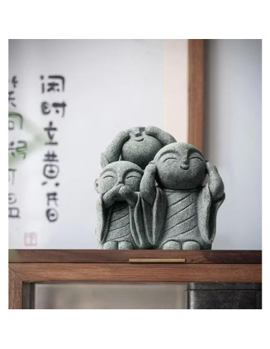 Estatua de Buda Monje Mini Verde Arenisca 19 cm Decoración Zen