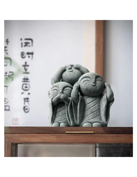 Estatua de Buda Monje Mini Verde Arenisca 19 cm Decoración Zen