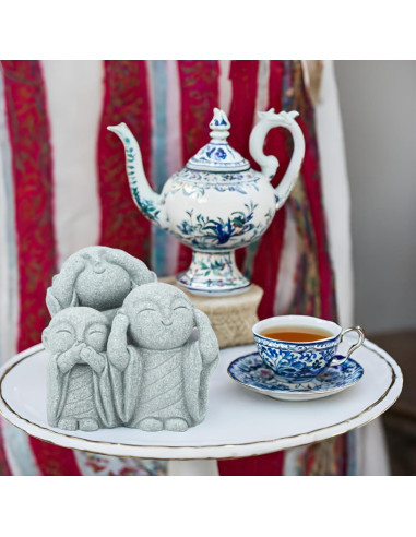 Estatua de Buda Monje Mini Verde Arenisca 19 cm Decoración Zen