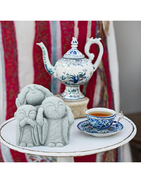 Estatua de Buda Monje Mini Verde Arenisca 19 cm Decoración Zen