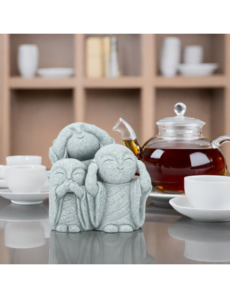 Estatua de Buda Monje Mini Verde Arenisca 19 cm Decoración Zen