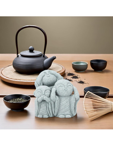 Estatua de Buda Monje Mini Verde Arenisca 19 cm Decoración Zen