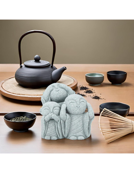 Estatua de Buda Monje Mini Verde Arenisca 19 cm Decoración Zen