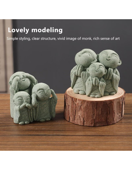 Estatua de Buda Monje Mini Verde Arenisca 19 cm Decoración Zen