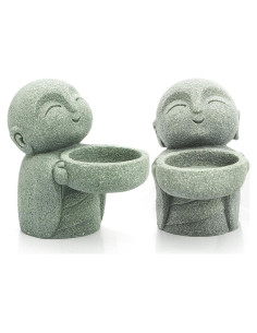 Estatuas de Buda Jizo Nicunom - 2 Piezas de Arenisca 8.6 cm