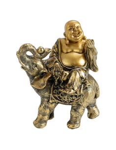 Estatua Buda Risueño sobre Elefante YINASI 11x6.5x17cm