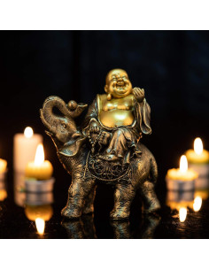 Estatua Buda Risueño sobre Elefante YINASI 11x6.5x17cm 2