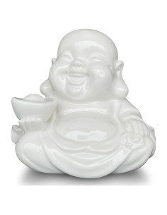 Estatua de Buda Risueño Cerámica Houlu 9x10x8 cm para Decoración