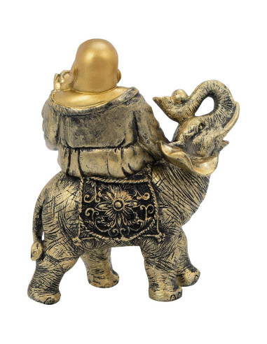 Estatua Buda Risueño sobre Elefante YINASI 11x6.5x17cm