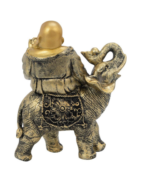 Estatua Buda Risueño sobre Elefante YINASI 11x6.5x17cm