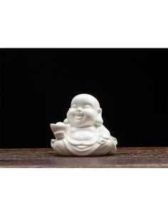 Estatua de Buda Risueño Cerámica Houlu 9x10x8 cm para Decoración 2