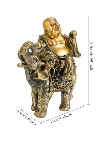 Estatua Buda Risueño sobre Elefante YINASI 11x6.5x17cm