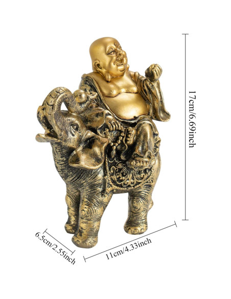 Estatua Buda Risueño sobre Elefante YINASI 11x6.5x17cm